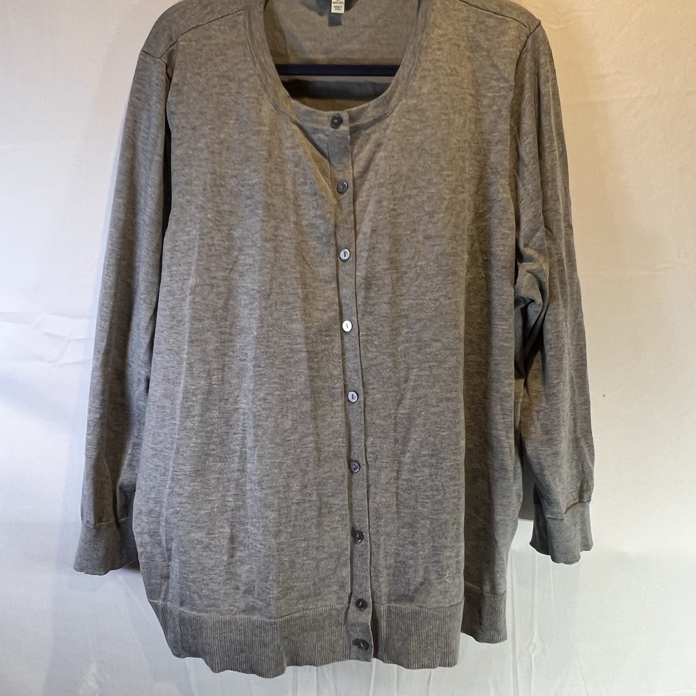 Terra Sky Womens Sweater 3X 24-26 Gray Round Neck Button Long Sleeve Cardigan